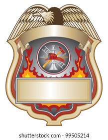 Firefighter Shield is an illustration of a firefighter or fire department shield with firefighter tools.