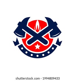 firefighter shield illustration logo design