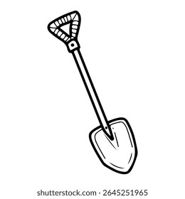 Pá de bombeiro. Vetor de rabiscar desenhado à mão. Equipamento de salvamento para extinção de incêndios. Ferramenta de escavação de metal. Elemento de arte da linha da ilustração.