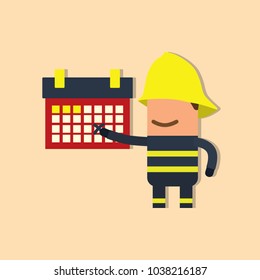 Firefighter showing a calendar, vector illustration design. Firefighting collection.