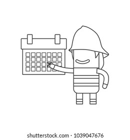 Firefighter showing a calendar, vector illustration design. Firefighting collection.