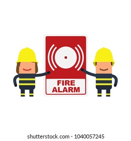 Firefighter showing a fire alarm signal, vector illustration design. Firefighting collection.