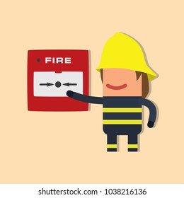 Firefighter showing a fire alarm, vector illustration design. Firefighting collection.
