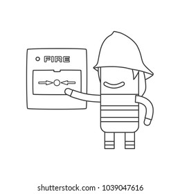 Firefighter showing a fire alarm, vector illustration design. Firefighting collection.