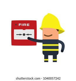 Firefighter showing a fire alarm, vector illustration design. Firefighting collection.