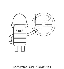 Firefighter showing a no smoking sign, vector illustration design. Firefighting collection.