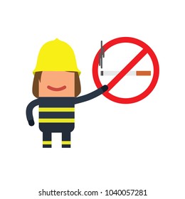 Firefighter showing a no smoking sign, vector illustration design. Firefighting collection.
