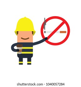 Firefighter showing a no smoking sign with a coffee, vector illustration design. Firefighting collection.