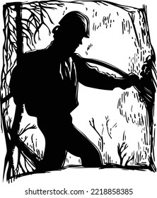 Firefighter Silhouette at a Forest Fire Vector Illustration