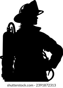 Firefighter Silhouette Firefighter With Gear Illustration