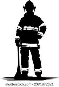 Firefighter Silhouette Firefighter With Gear Illustration