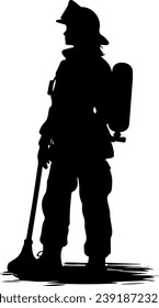 Firefighter Silhouette Firefighter With Gear Illustration