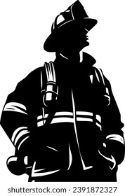 Firefighter Silhouette Firefighter With Gear Illustration