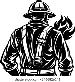 Firefighter Silhouette Firefighter With Gear Illustration