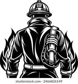 Firefighter Silhouette Firefighter With Gear Illustration