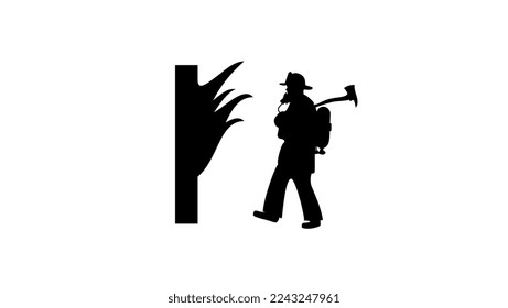 firefighter silhouette, high quality vector