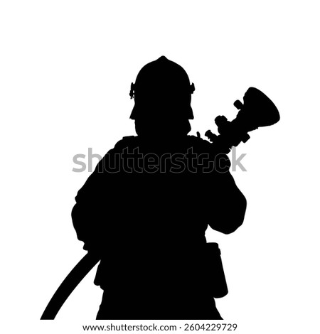 Firefighter Silhouette Vector with Hose and Nozzle