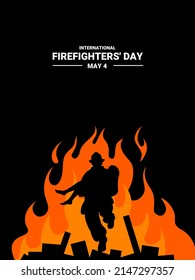 firefighter silhouette vector illustration, as a banner, poster or template for international firefighters day.