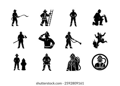 Firefighter Silhouettes Actions, Equipment, and Emergency Response