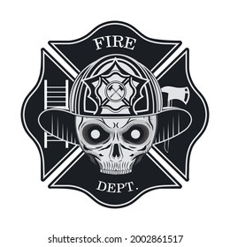 firefighter with skull badge isolated