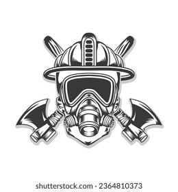 firefighter skull helmet and mask axe in background vector firefighter graphic element vector design