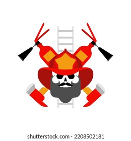 Firefighter Skull in helmet sign. Fire ax and flame. Fire department symbol. fireman emblem 