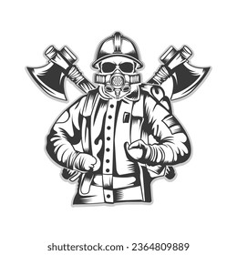 firefighter skull helmet vector with axe bundle