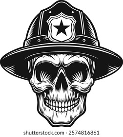 Firefighter Skull Illustration with Helmet