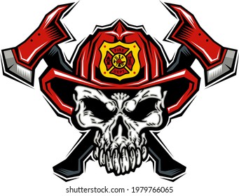 firefighter skull logo mascot with crossed axes