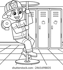 Firefighter the Sliding Down Pole Coloring Page 