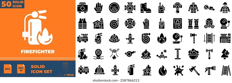 Firefighter Solid Editable Icons set. Vector illustration in modern thin solid style of firefighter icons: firefighter, fireman, fire, etc