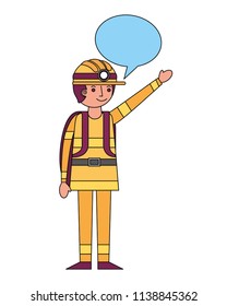 firefighter with speech bubble character