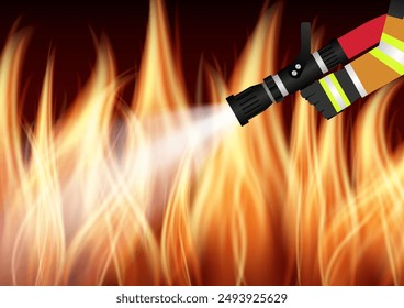 Firefighter Spraying Water to Extinguish Fire. Vector Illustration. 