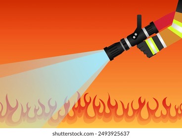 Firefighter Spraying Water to Extinguish Fire. Vector Illustration. 