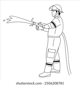 A Firefighter spraying waterhanddrawn illustration
