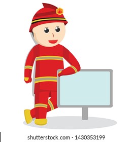 firefighter standing beside sign illustration