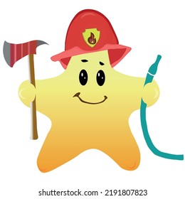 firefighter star with hatchet, hose and helmet