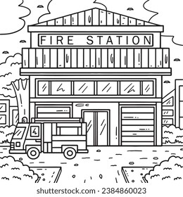Firefighter Station Coloring Page for Kids