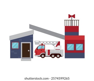 firefighter station and truck isolated