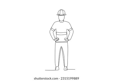 A firefighter stood with his hands around his waist. Firefighter one-line drawing