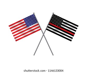 A firefighter support and American flag illustration. Vector EPS 10 available.