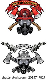Firefighter Tattoo. Fireman helmet and cross axe