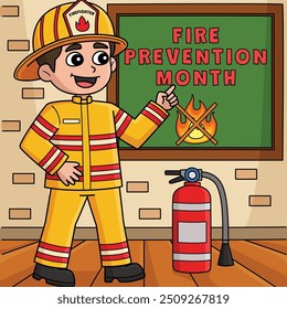 Firefighter Teaching Fire Prevention Month Colored