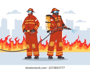 Firefighter team character fireman worker concept. Vector graphic design illustration element
