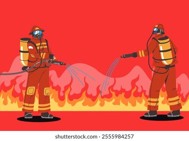 Firefighter team character fireman worker concept. Vector graphic design illustration element