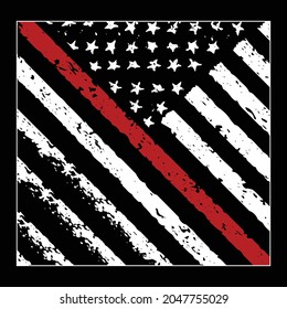 Firefighter Thin Red Line American Flag T-Shirt Vector Design