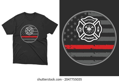 Firefighter Thin Red Line American Flag T-Shirt Vector Design