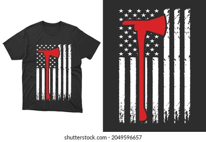 Firefighter Thin Red Line American Flag T-Shirt Vector Design