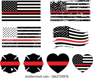 Firefighter Thin Red Line Isolated on White Background