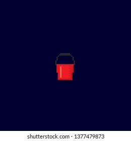 Firefighter tools. Bucket with water. Pixel art. Old school computer graphic. 8 bit video game. Game assets 8-bit sprite.